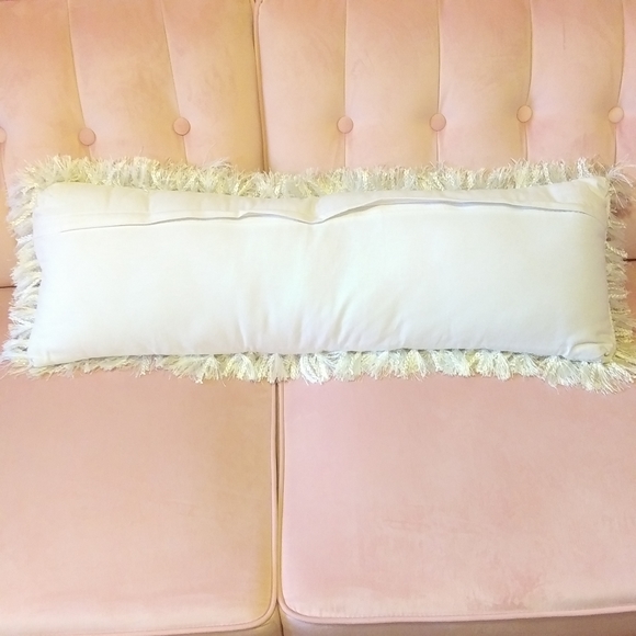 White Long Fringe Glam Decorator Throw Lumbar Pillow COVER 36 x 12 in + INSERT - Picture 2 of 4